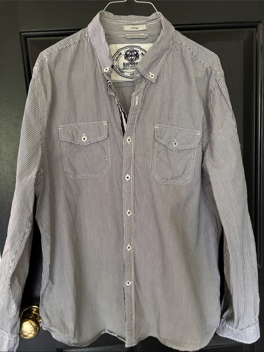Express Men’s Slim Fit Button-Down Shirt in Black and White Pinstripe